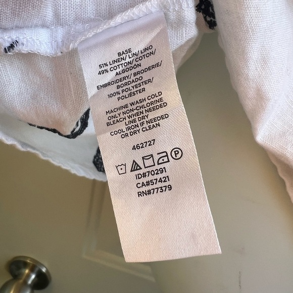 Ann Taylor White Flutter Sleeve Black Embroidered Blouse Linen Blend Size XXL - Picture 3 of 11